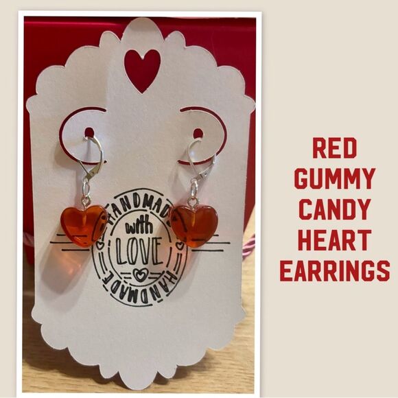 Heart Charm Gummy Candy Heart Earrings (Red) - Picture 1 of 1